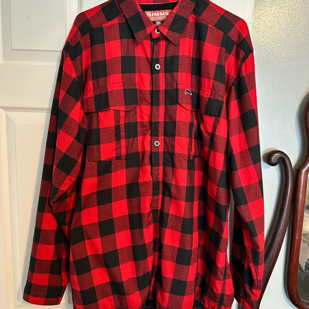 Simms Men's Red and Black Checkered Shirt